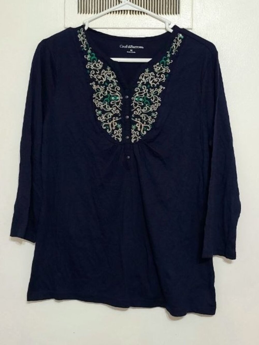 Embroidered Navy Sleeve Top